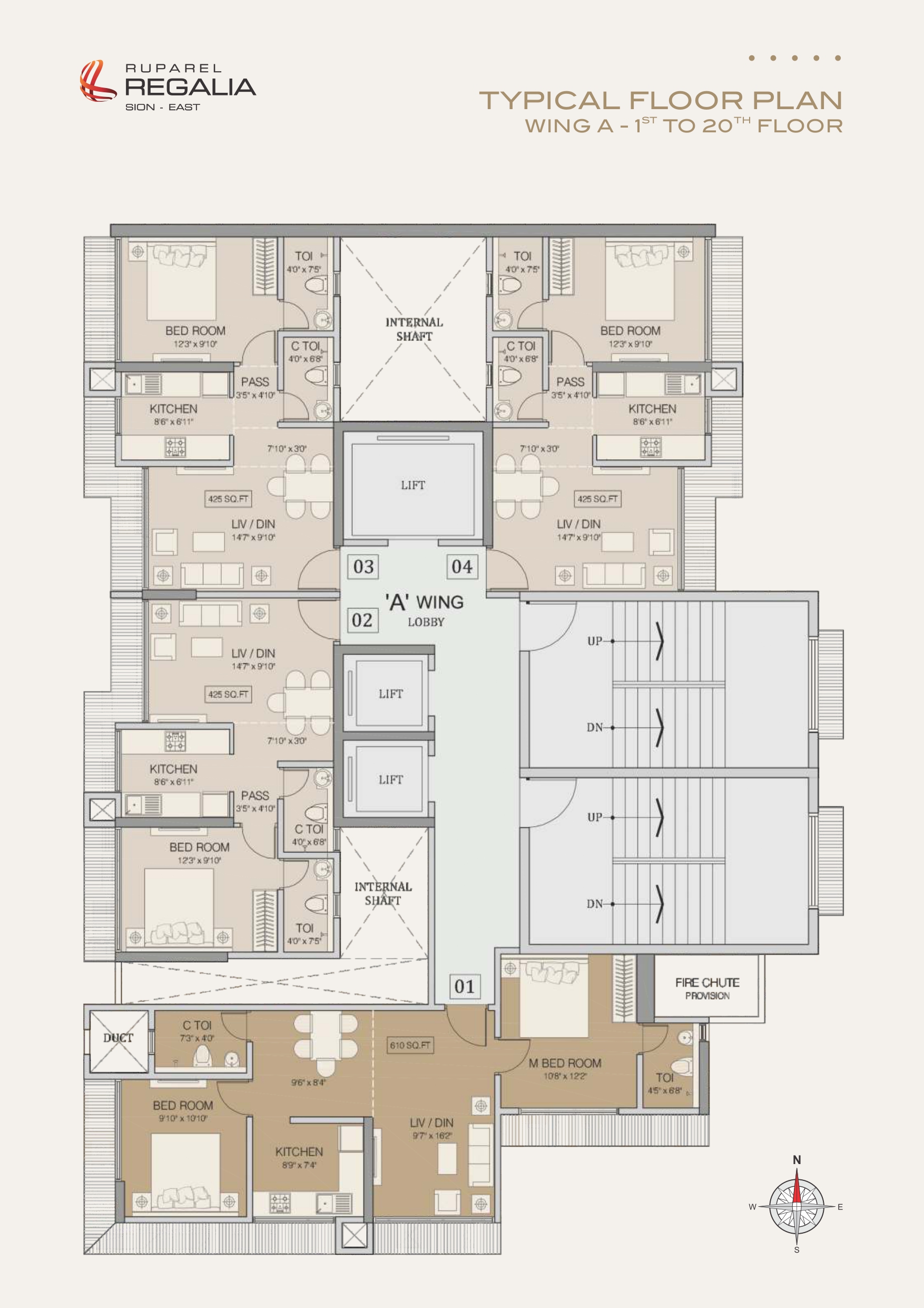 TYPICAL FLOOR PLAN<BR>WING A - 1ST TO 20TH FLOOR